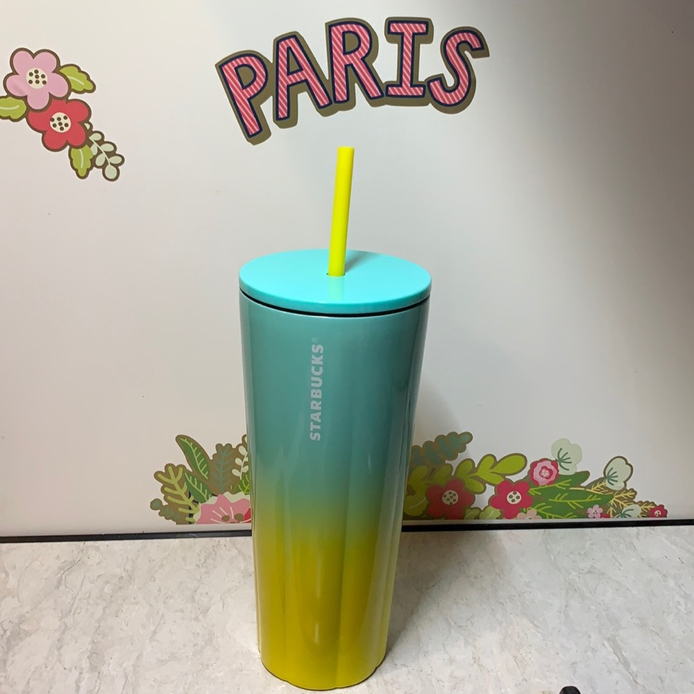 NEW STARBUCKS YELLOW & TEAL TUMBLER - Picture 3 of 5